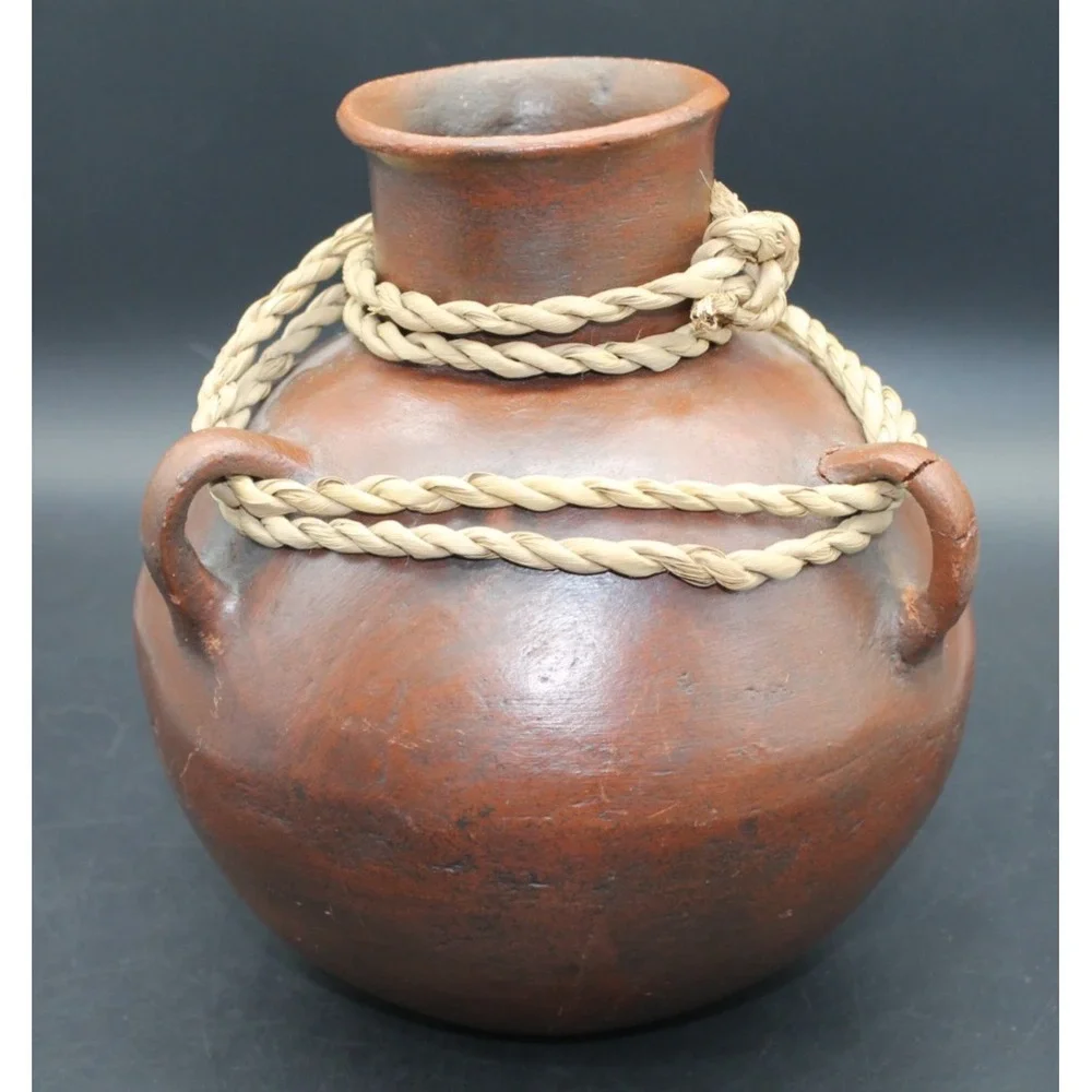 Vintage Handcrafted Earthenware Pottery Olla Vase Rustic Folk Art Vessel Brown